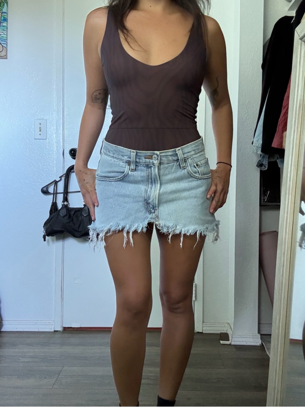 Vintage Levi’s Light Wash Denim Mini Skirt with Frayed Hem